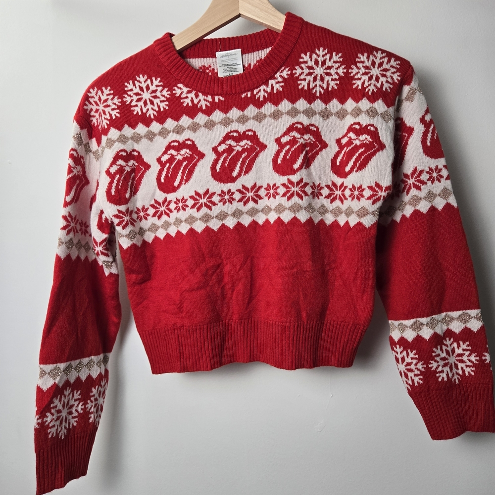 The Rolling Stones Red and White Snowflake Sweater